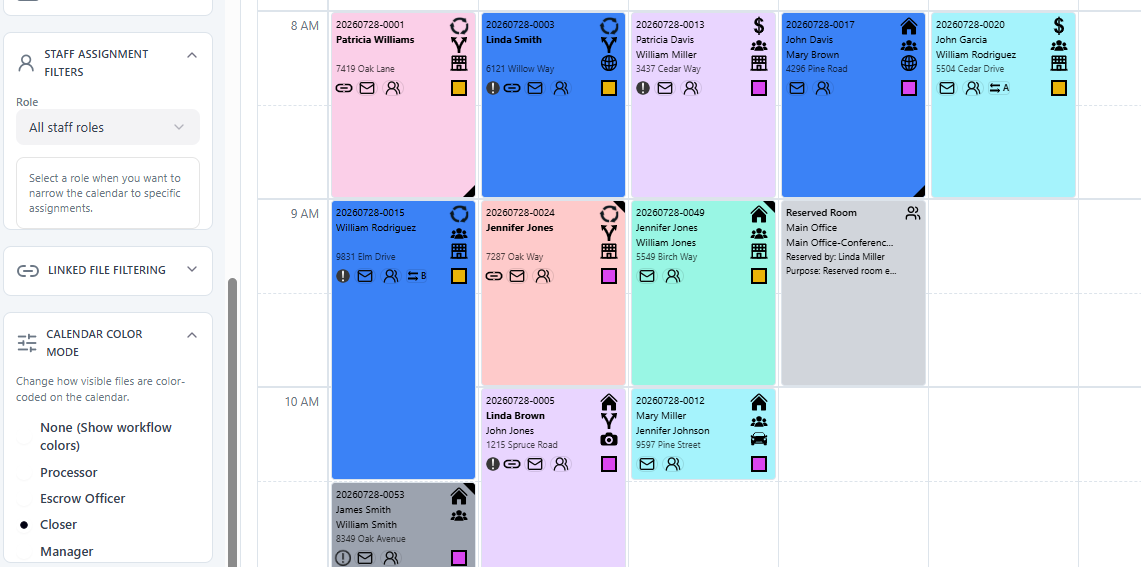 Calendar Color Mode set to Closer in ClosingTrak™